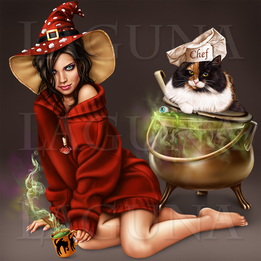 Amanita Witch with a Kitty