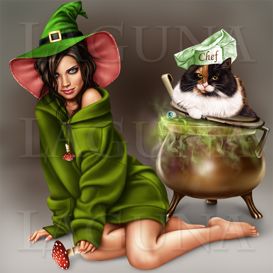 Amanita Witch with a Kitty