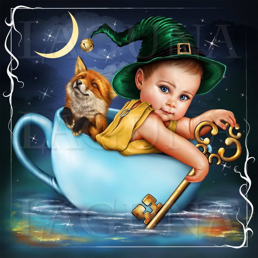 Baby and Fox in the Cup Boat