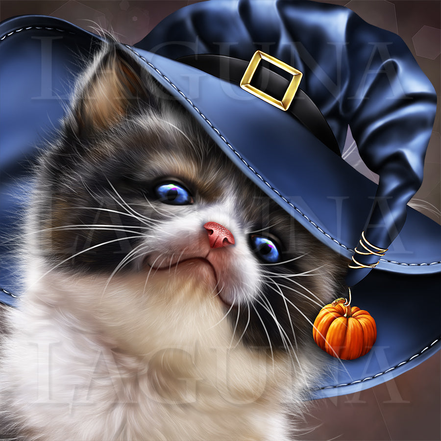 Blonde Witch with Calico Kitten