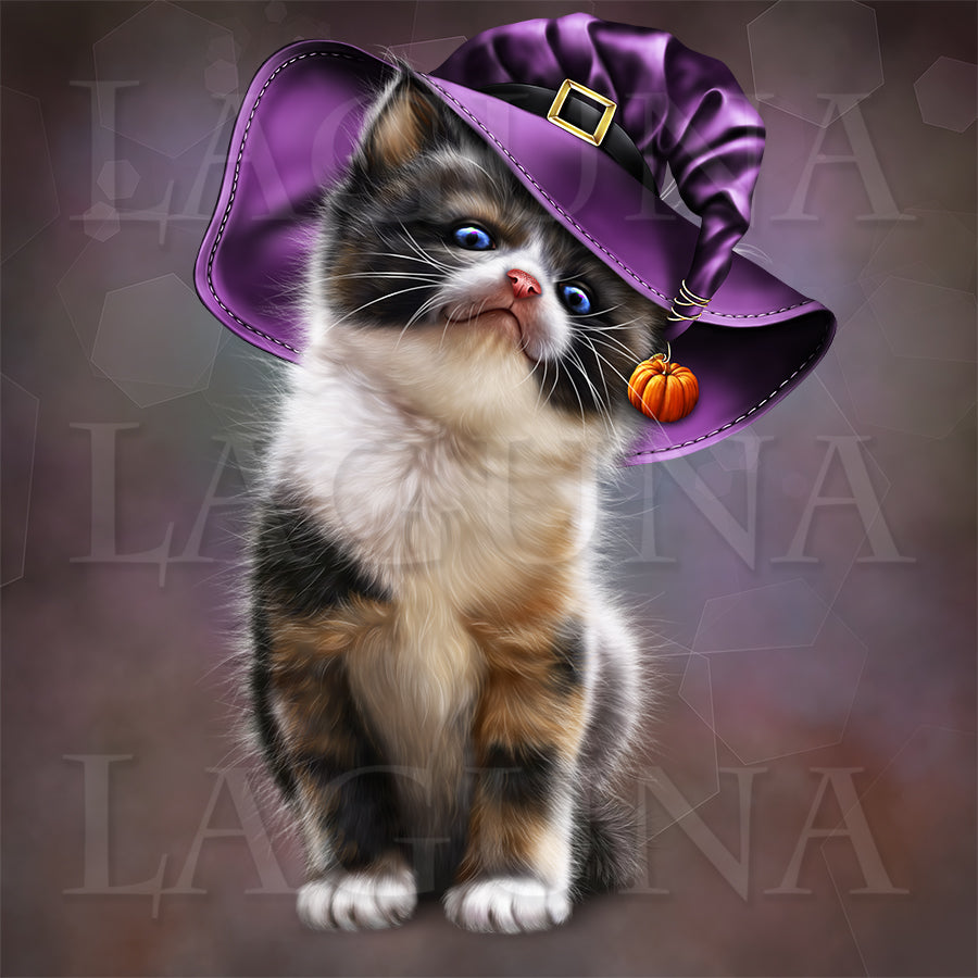 Blonde Witch with Calico Kitten