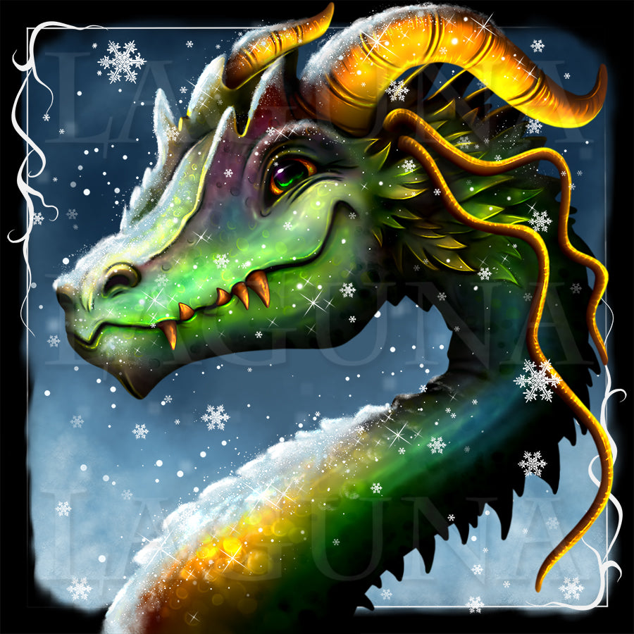 Christmas Dragon and Baby in Santa's Hat