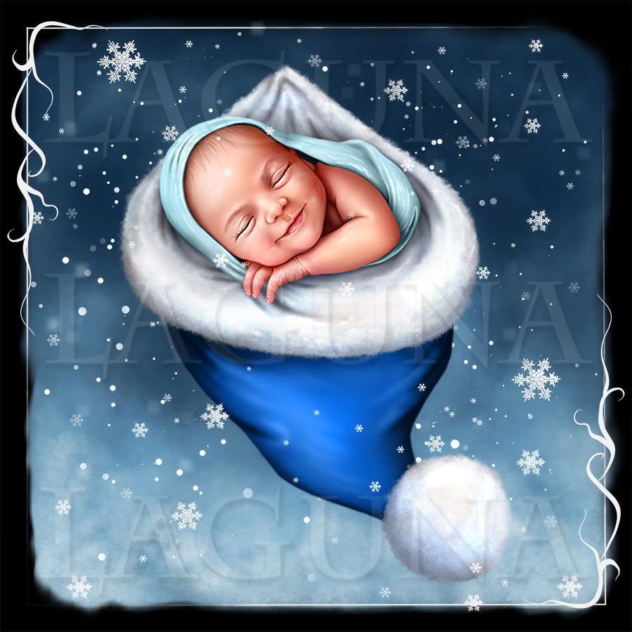 Christmas Dragon and Baby in Santa's Hat