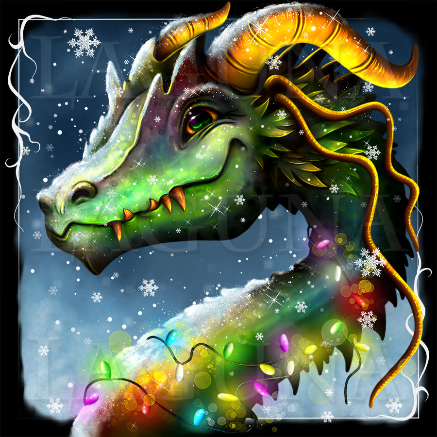 Christmas Dragon and Baby in Santa's Hat