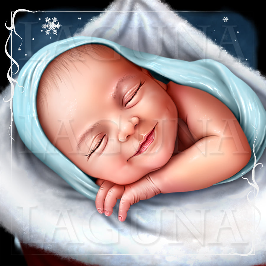 Christmas Dragon and Baby in Santa's Hat
