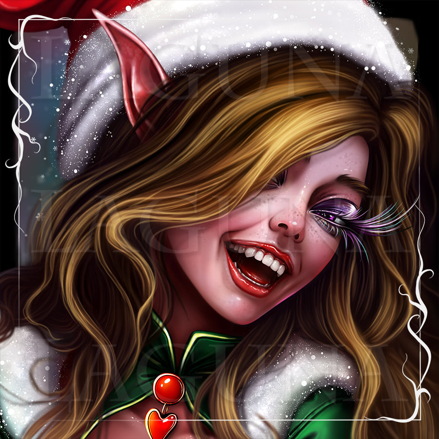 Christmas Elf Girl and Horse in Bag