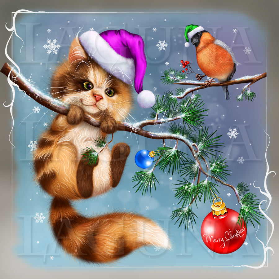 Christmas Kitty and Bullfinch