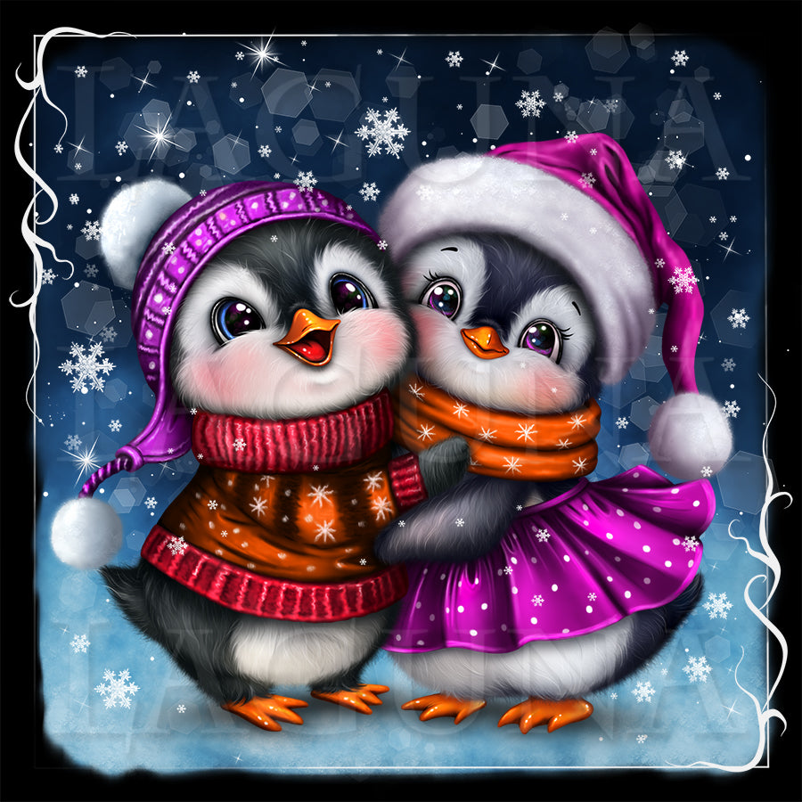 Christmas Penguins Hugging