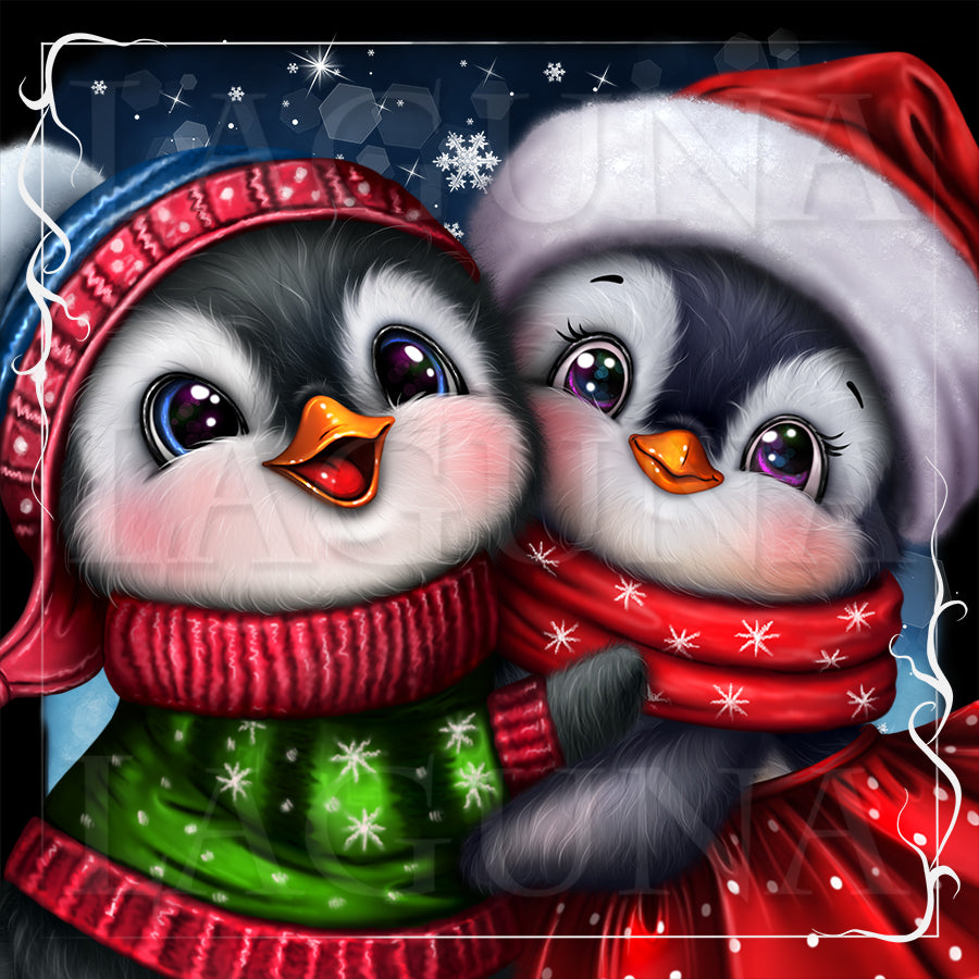 Christmas Penguins Hugging