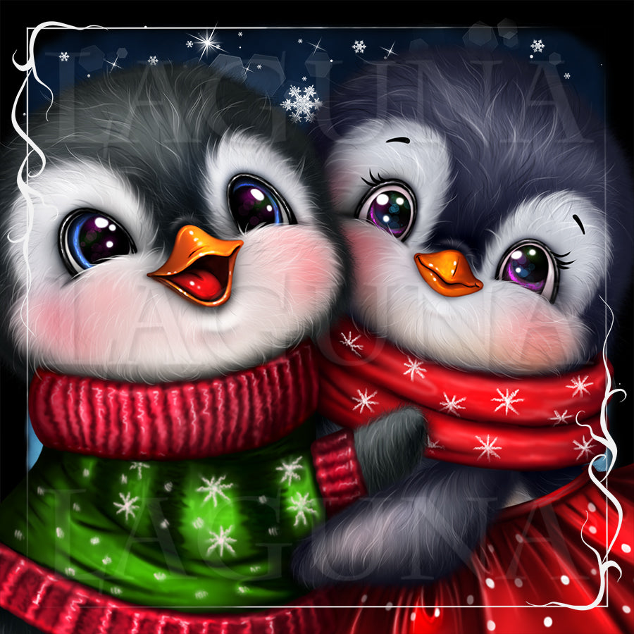 Christmas Penguins Hugging