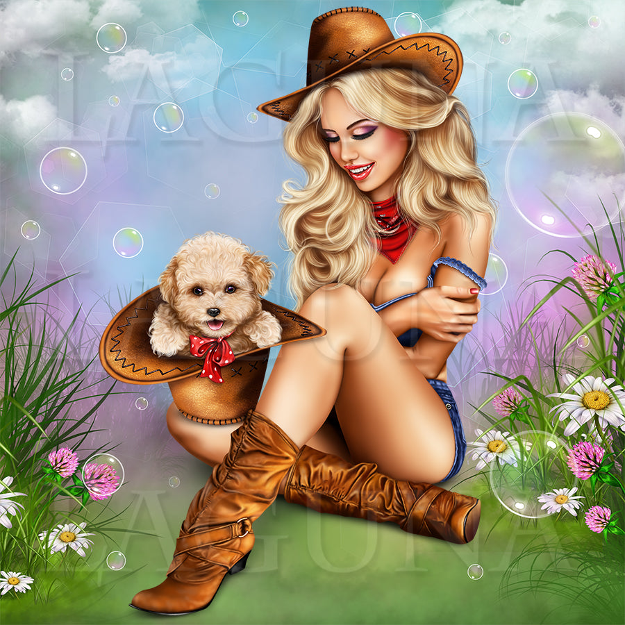 Cowgirl with a Puppy