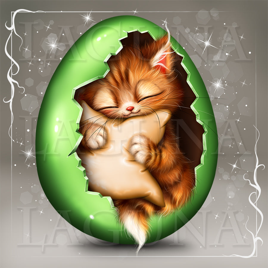 Easter Baby Kitten Sleeping in Egg