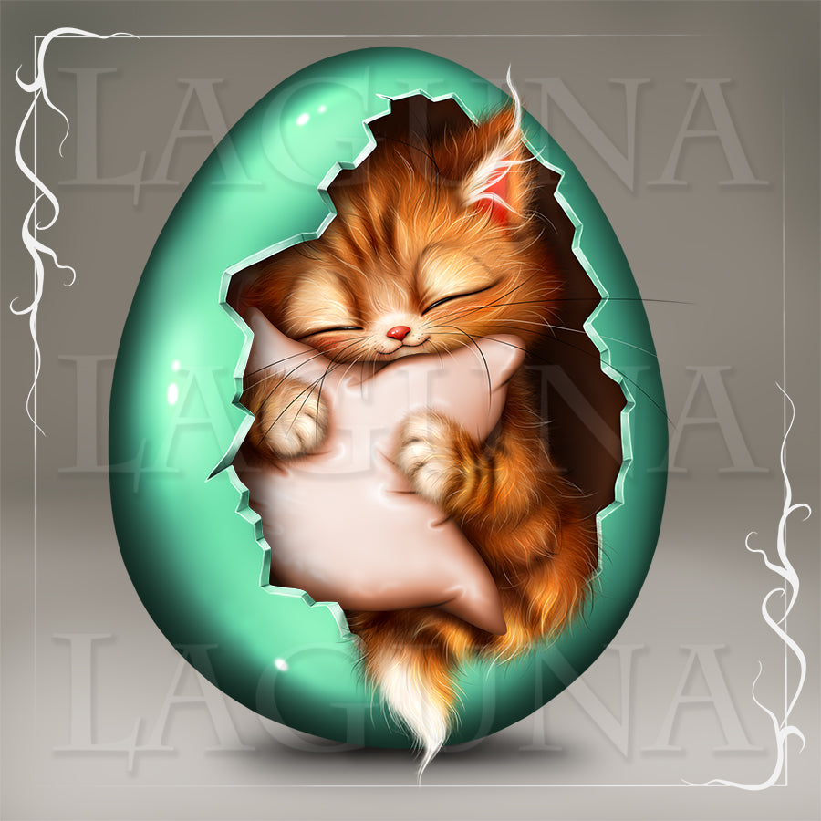 Easter Baby Kitten Sleeping in Egg