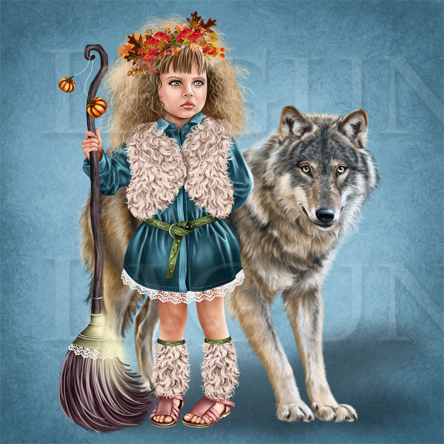 Forest Witch with a Wolf