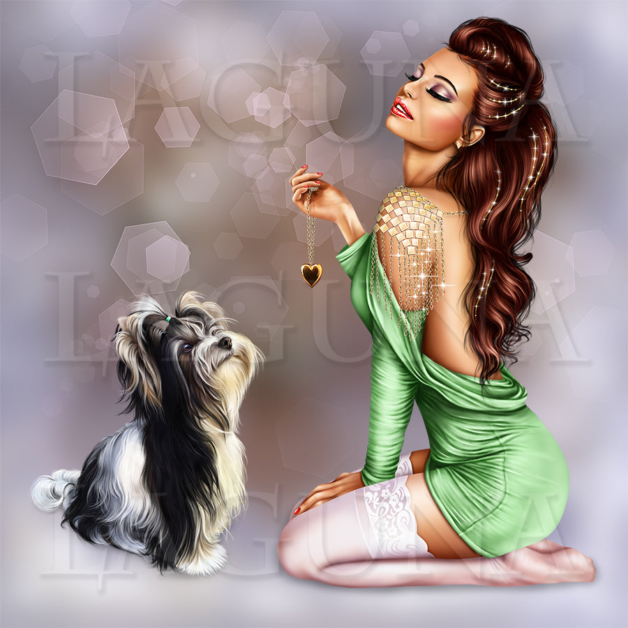 Girl with Biewer Yorkie
