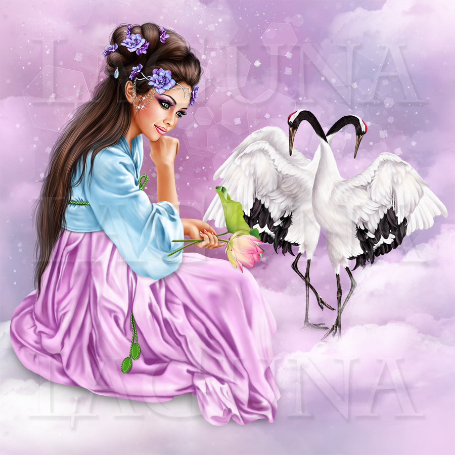 Girl with Dancing Cranes