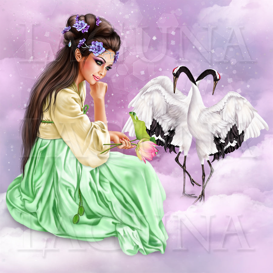 Girl with Dancing Cranes