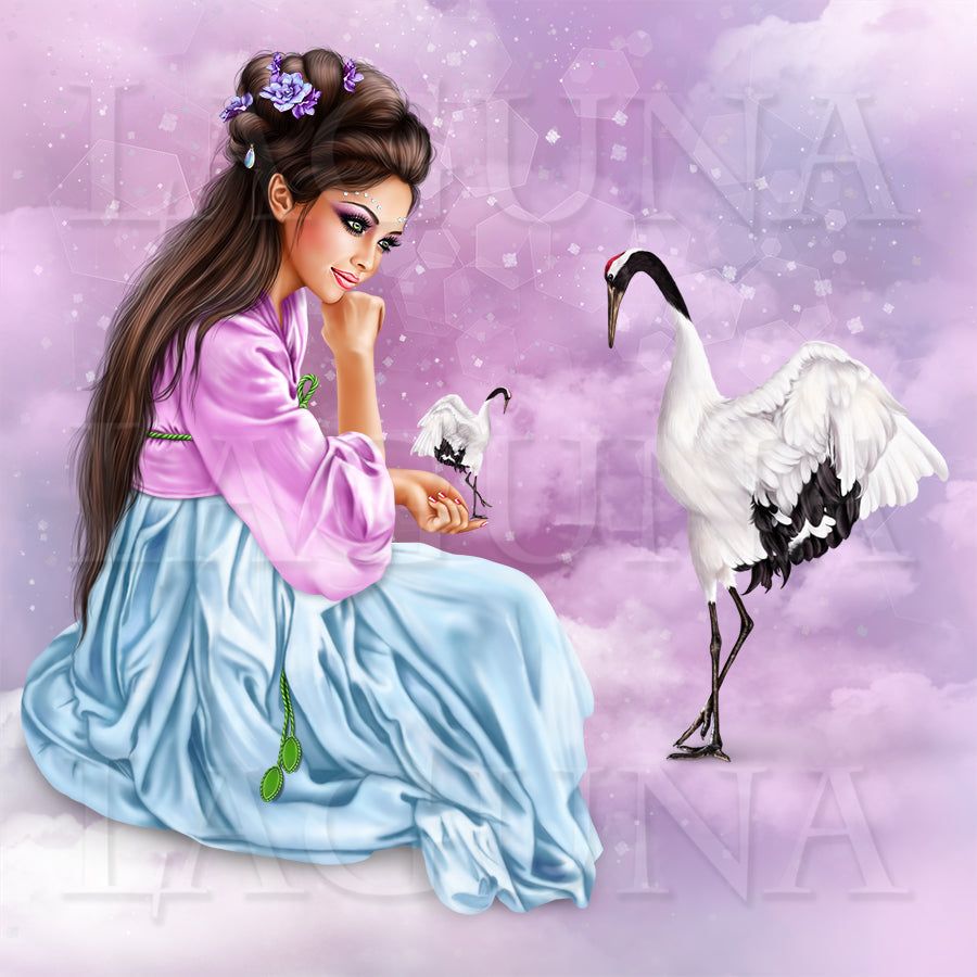 Girl with Dancing Cranes