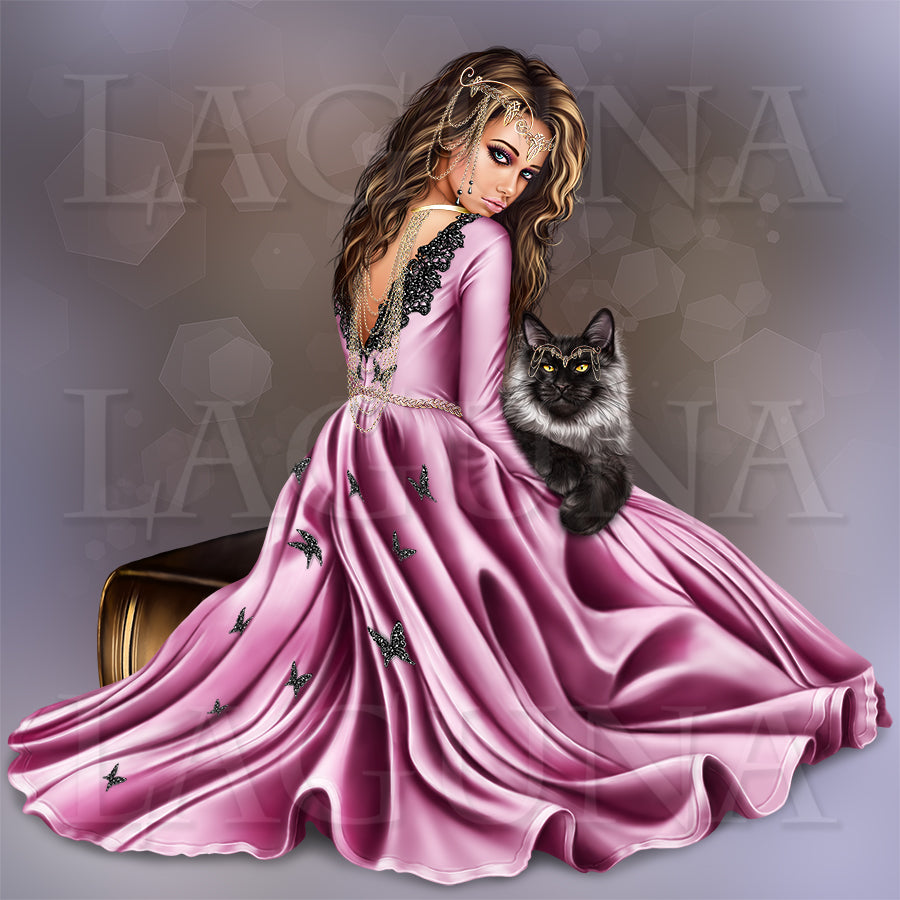 Girl with Maine Coon Kitty