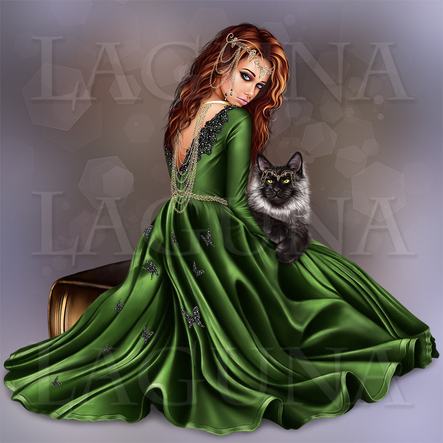 Girl with Maine Coon Kitty