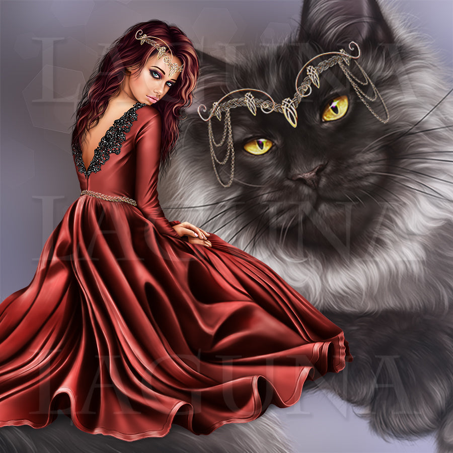 Girl with Maine Coon Kitty