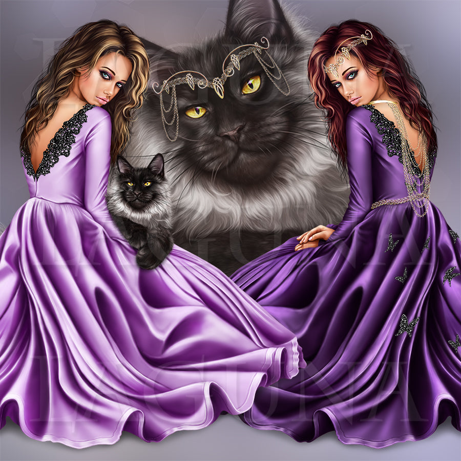 Girl with Maine Coon Kitty