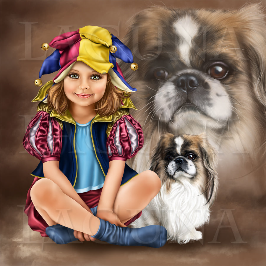 Girl with Pekingese