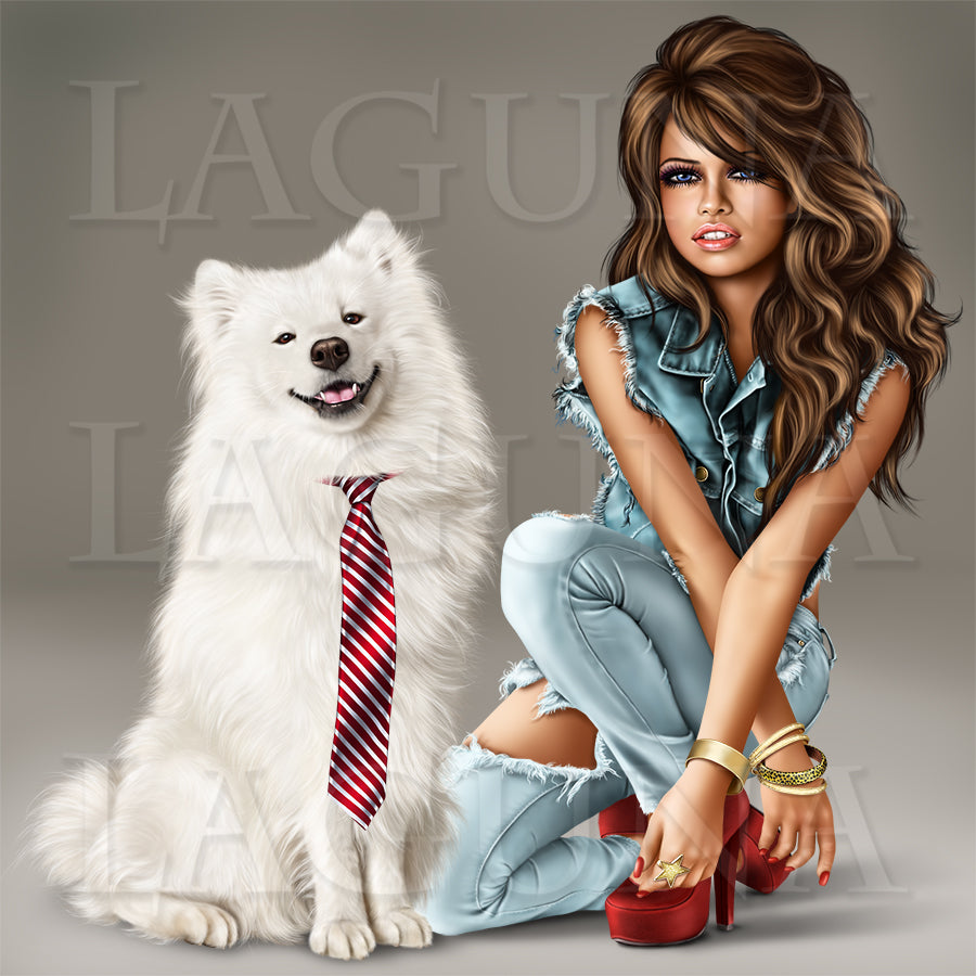 Girl with Samoyed Dog