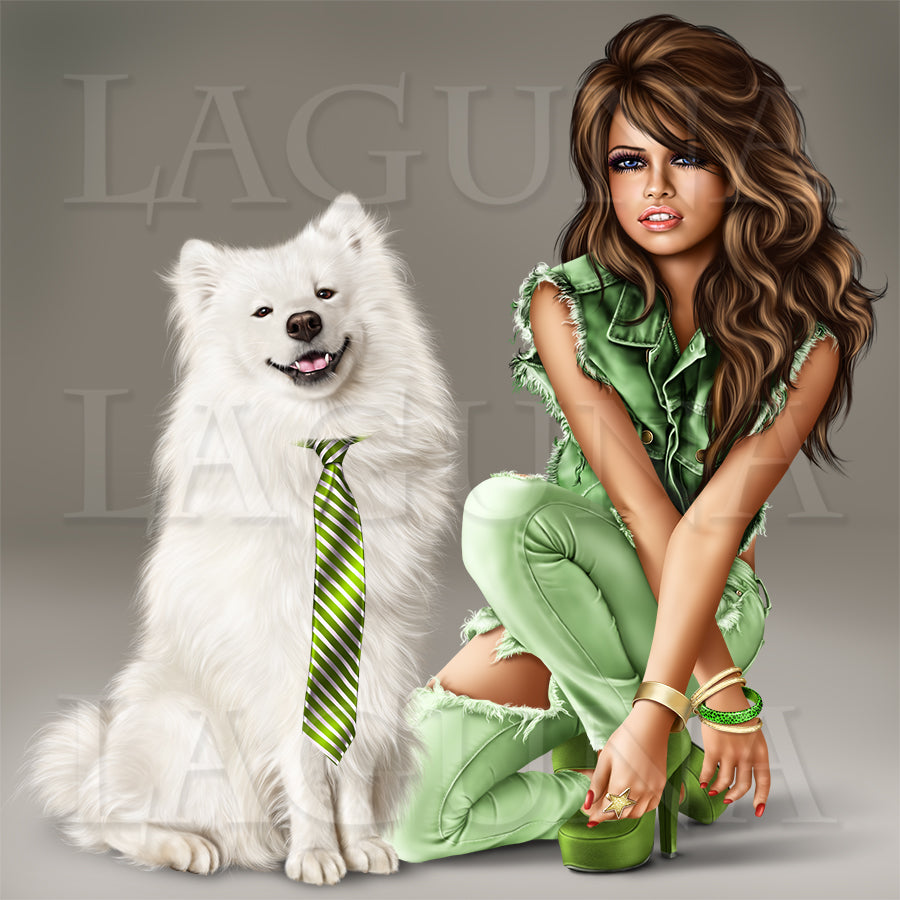Girl with Samoyed Dog