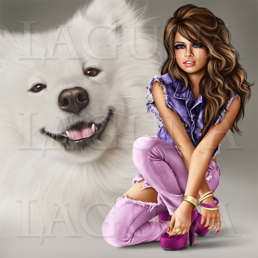 Girl with Samoyed Dog