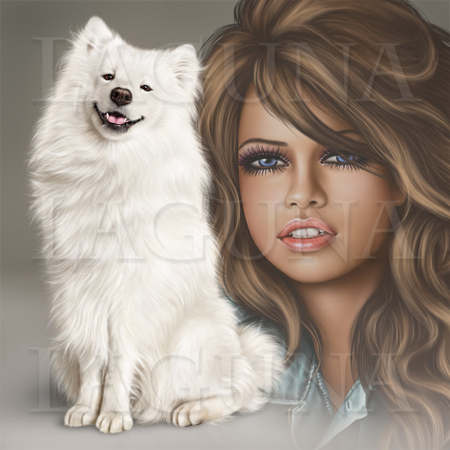 Girl with Samoyed Dog