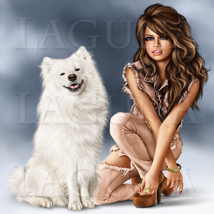 Girl with Samoyed Dog