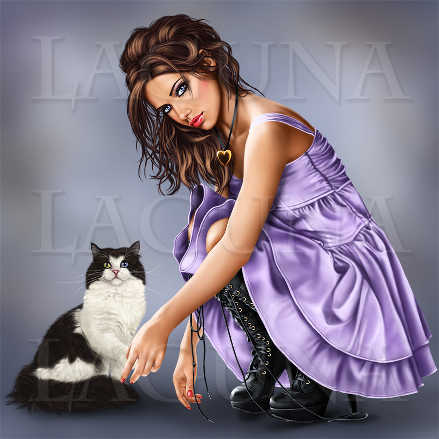 Gothic Girl with a Cat