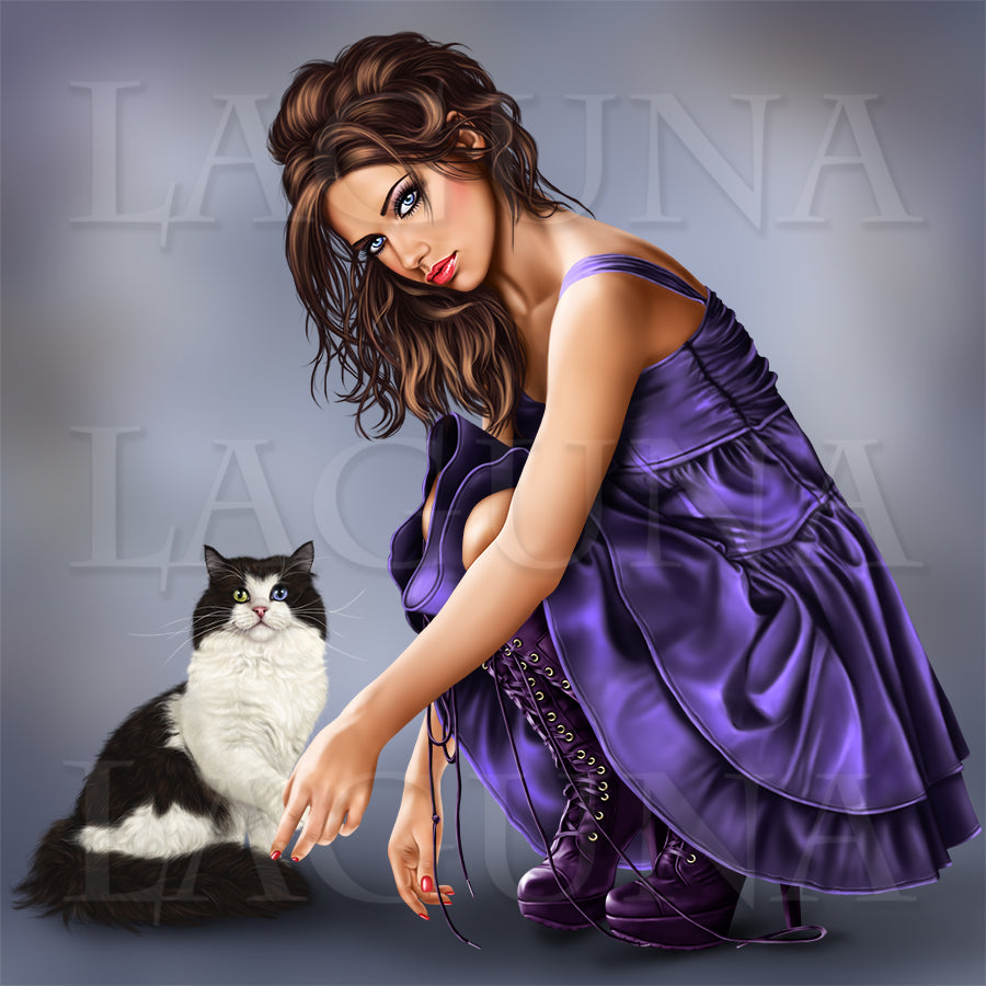 Gothic Girl with a Cat