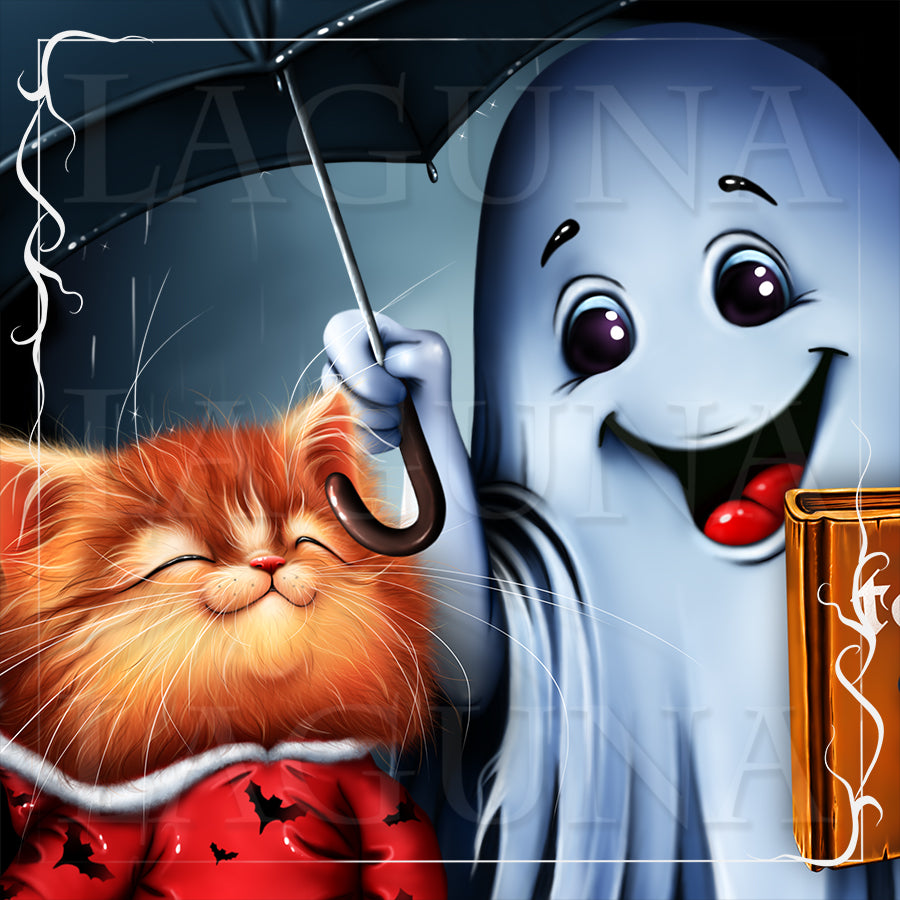 Halloween Cat and Ghost