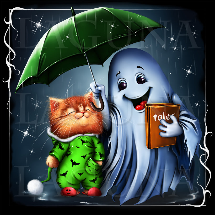 Halloween Cat and Ghost