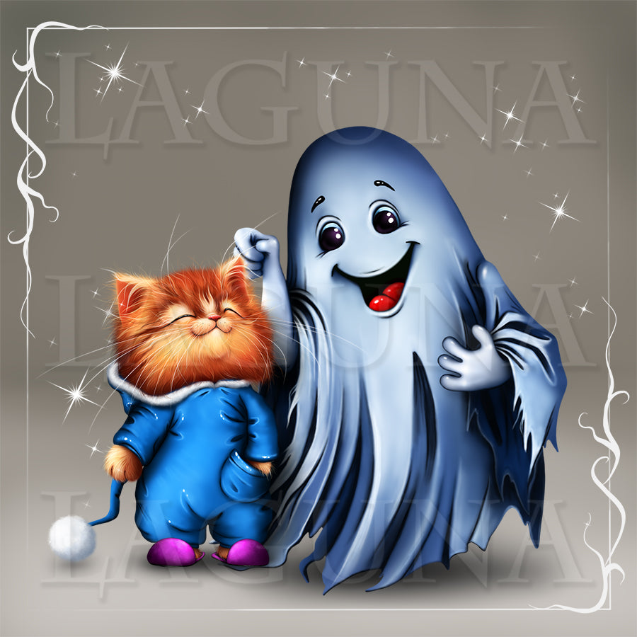 Halloween Cat and Ghost
