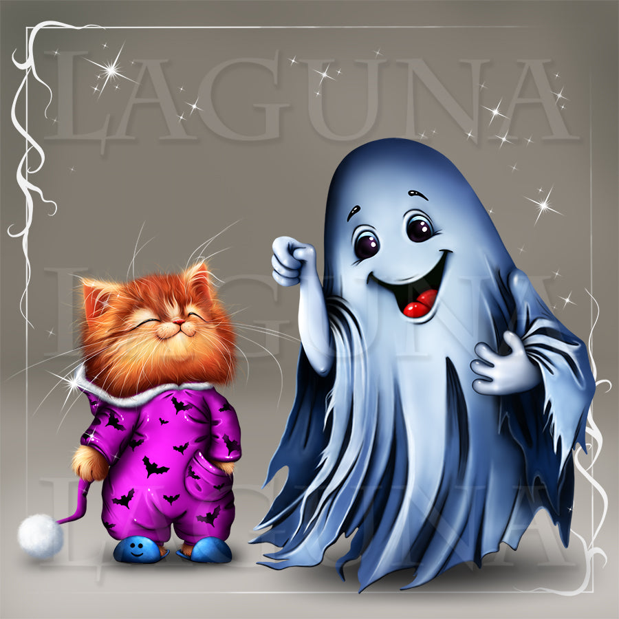 Halloween Cat and Ghost