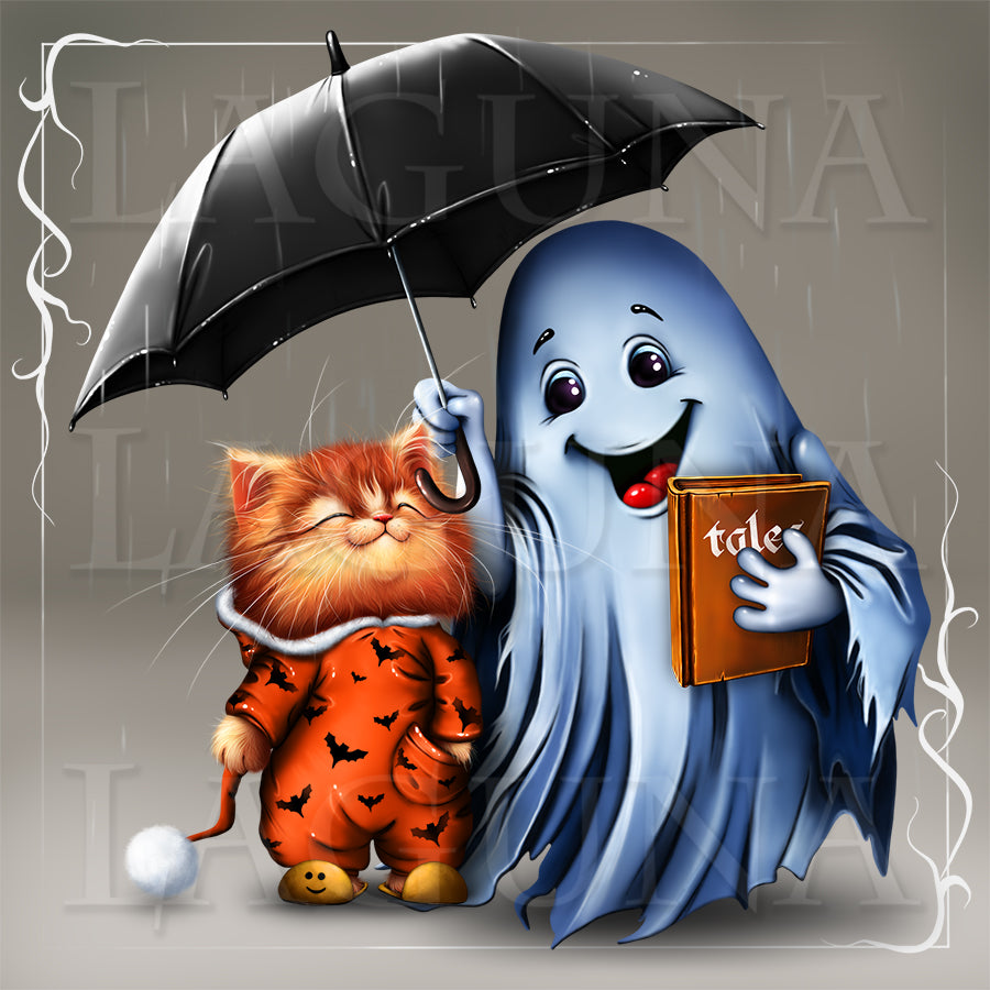 Halloween Cat and Ghost