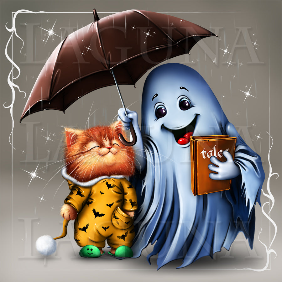 Halloween Cat and Ghost