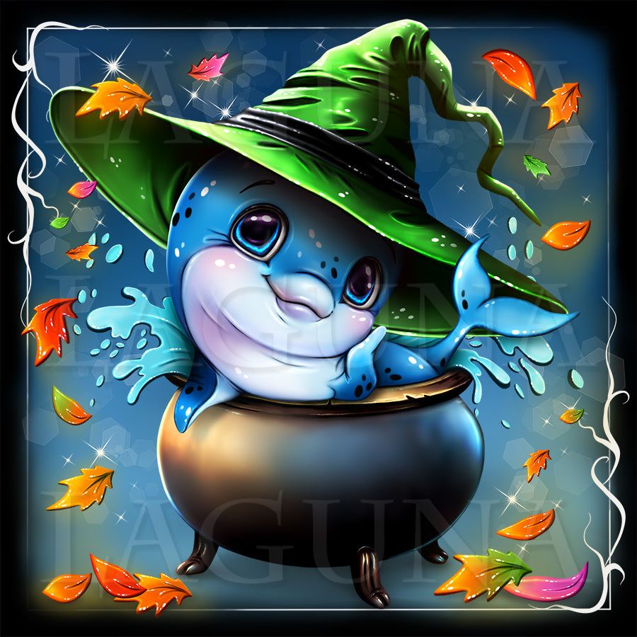 Halloween Dolphin in Cauldron