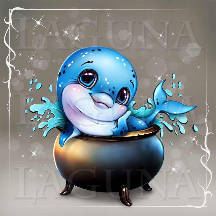 Halloween Dolphin in Cauldron