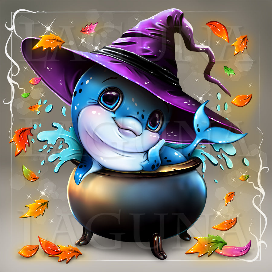 Halloween Dolphin in Cauldron