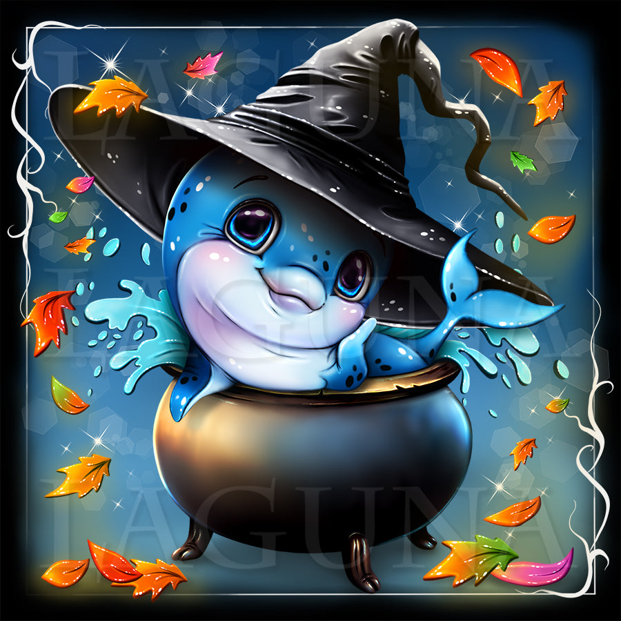 Halloween Dolphin in Cauldron