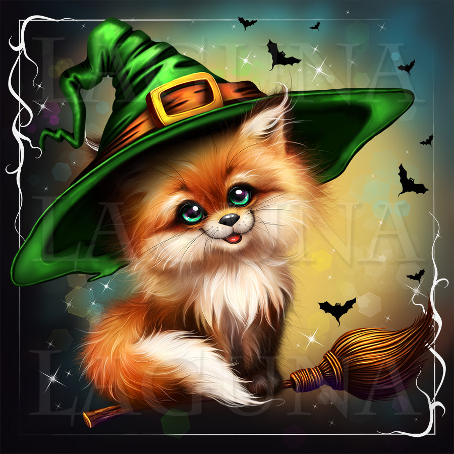 Halloween Fox Riding a Broom