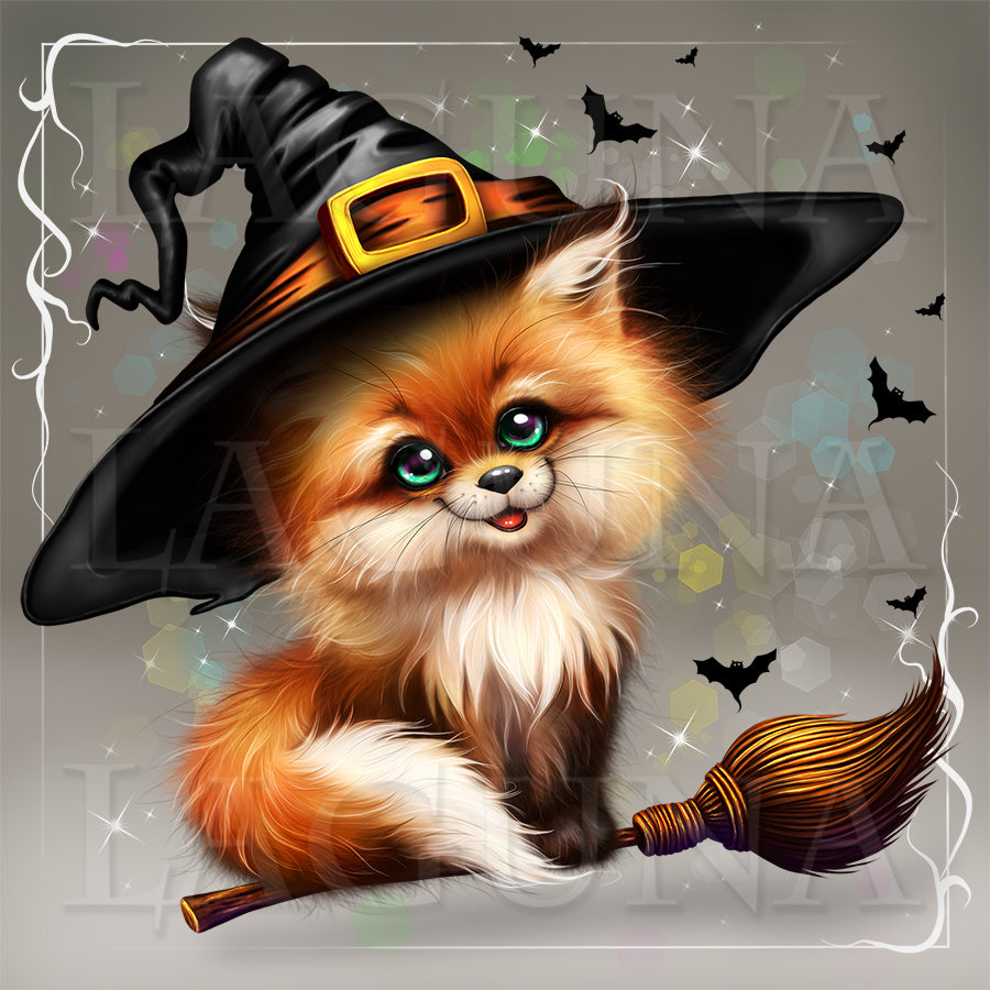 Halloween Fox Riding a Broom