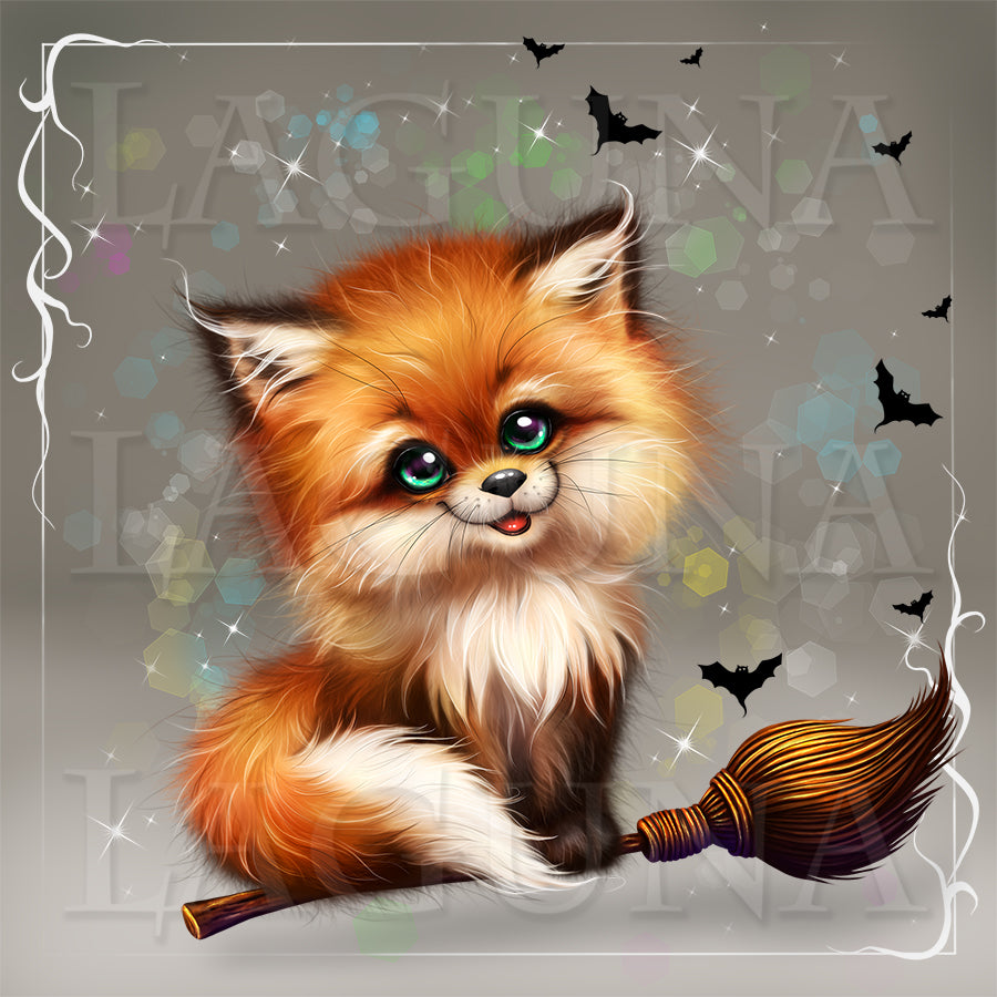 Halloween Fox Riding a Broom