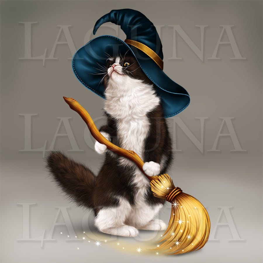 Halloween Kitty with a Broomstick