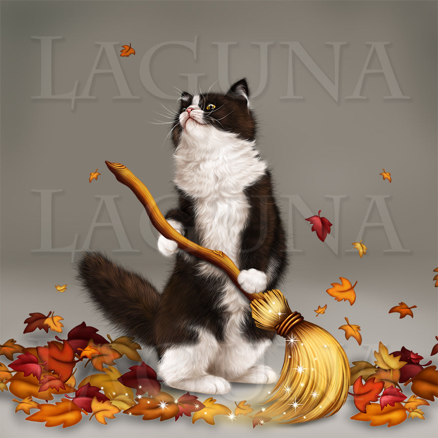 Halloween Kitty with a Broomstick