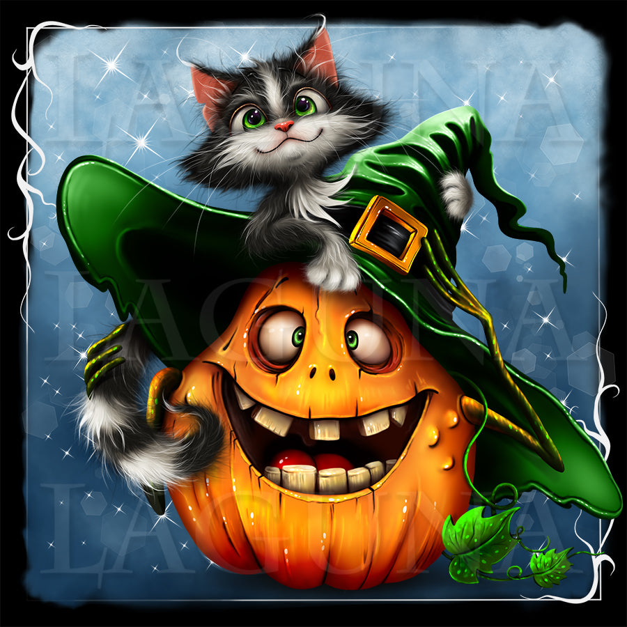 Halloween Pumpkin with Kitty on Hat